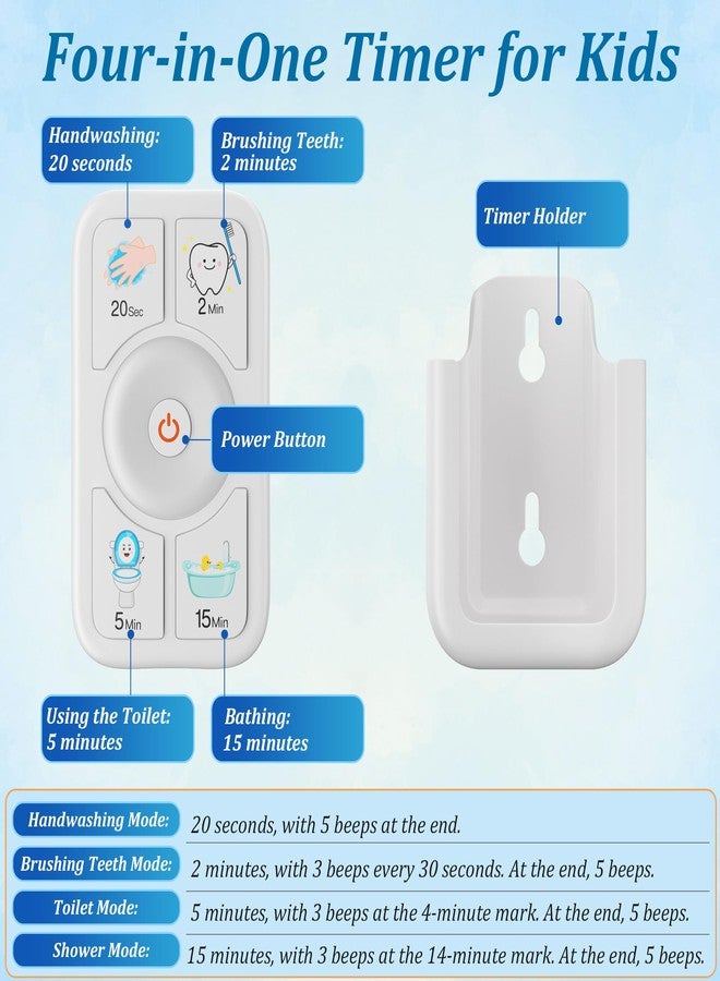 Sunnyload Timer for Kids Brushing: 2 Minutes Teeth Brush 20 Seconds Hand Washing 5 Min Toilet 15 Min Shower, Time Management Tool for Children - White - Image 3