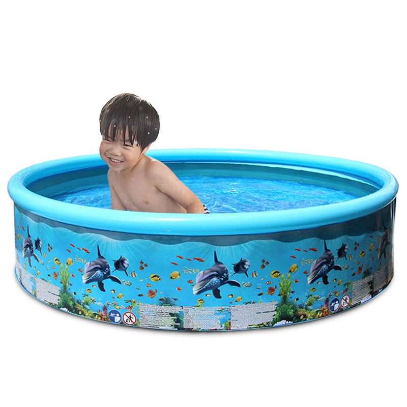 Portable Folding Pool: 125 X 30cm Eco-friendly PVC Material - Wear-resistant Durable Kids Pool for Family Summer Holiday Outdoor Fun - Image 1