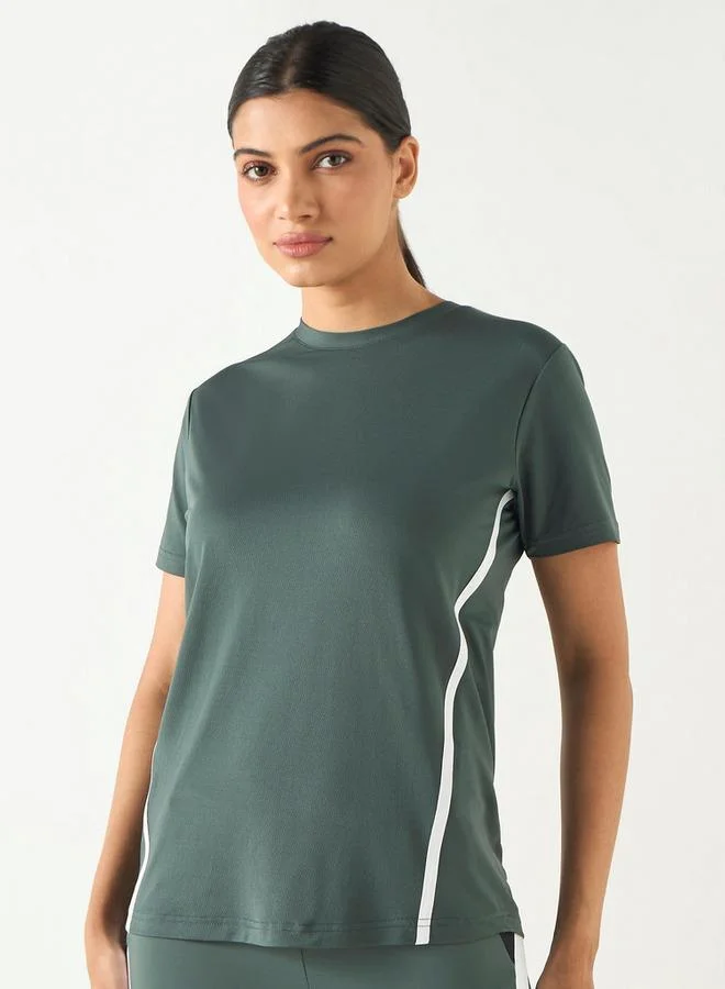 ADOT by Splash Textured Crew Neck T-shirt with Short Sleeves