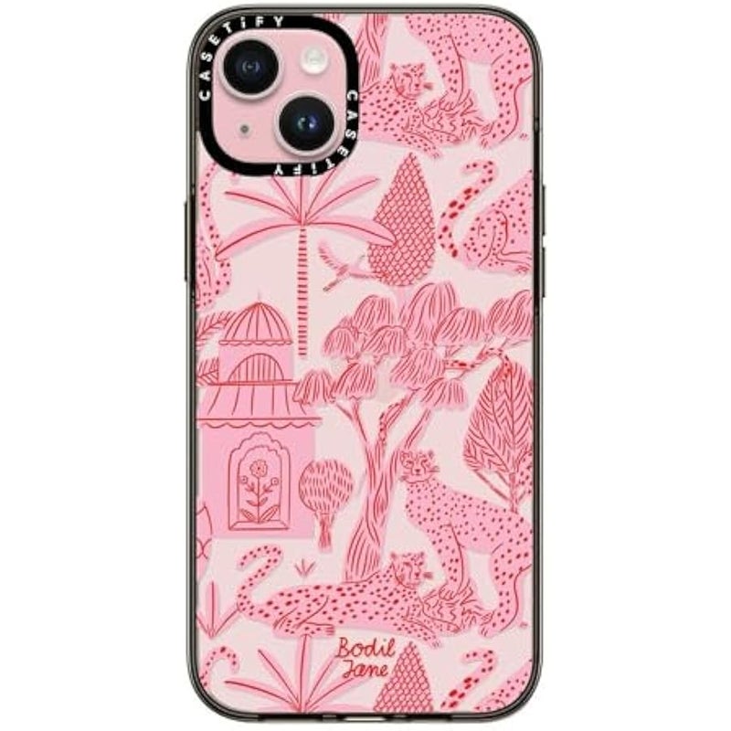 Casetify Compact Case for iPhone 15 Plus 【2X Military Grade Drop Tested / 4ft Drop Protection】 - Cheetah Paradise Pink - Clear Black - Image 1