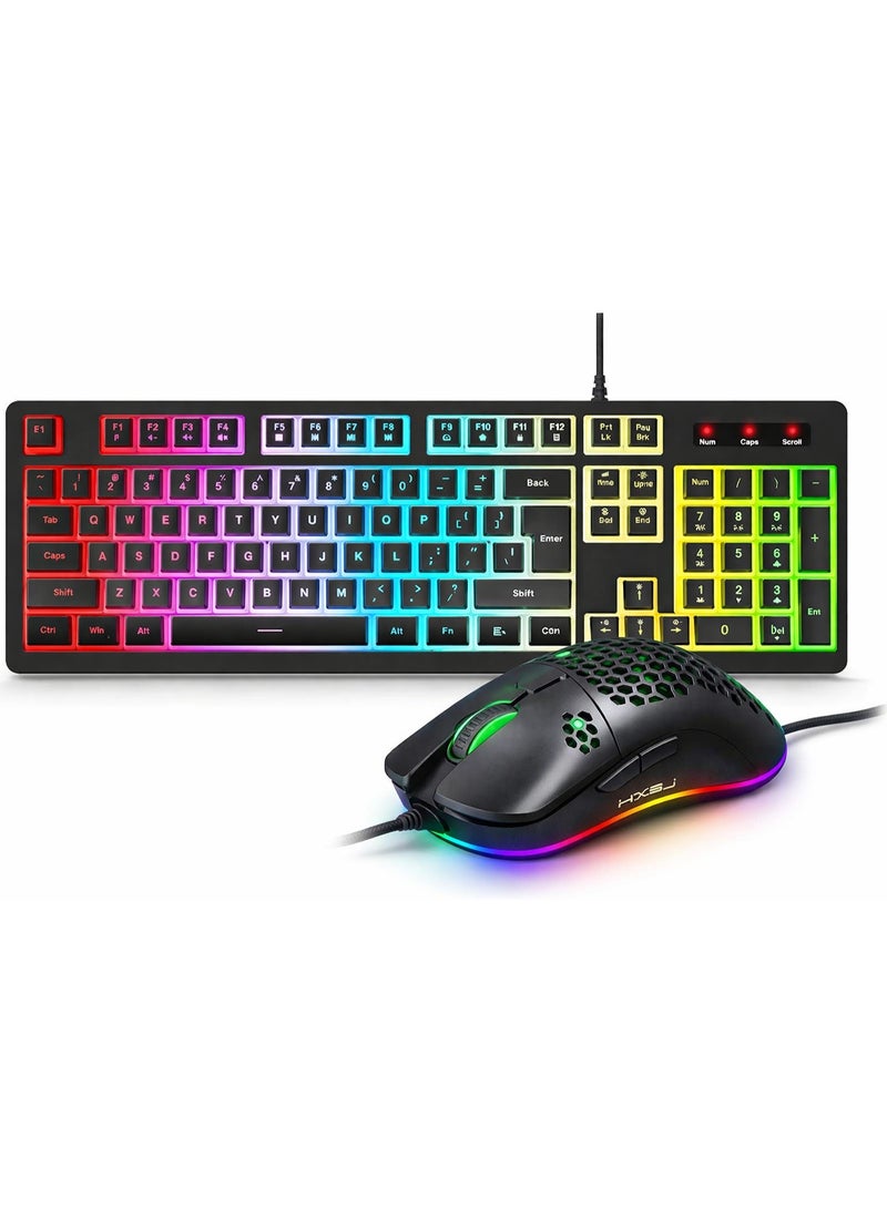 YONK HXSJ RGB Gaming Keyboard Mouse Combo – 104-Key Wired RGB Backlit Keyboard & J900 USB Gaming Mouse, 6 Adjustable DPI, Ergonomic Design for PC Laptop Gamers - Image 1
