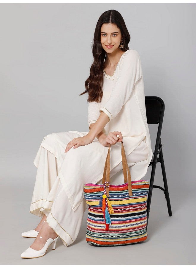 Astrid ASTRID Women's Tote Bag with Long Tassel (Multicolour)  - Image 2