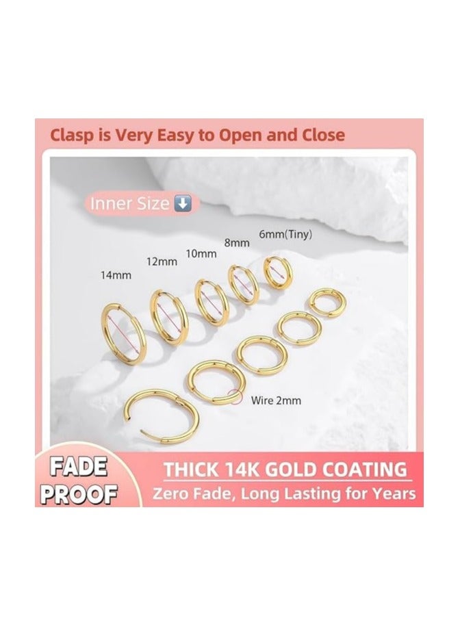 KHAJUL 5 Pairs Stainless Steel Small Hoop Earrings for Women, Gold Plated Minimalist Huggie Hoops Hypoallergenic Nickel-Free Everyday Jewelry Non-Tarnish (One Size) - Image 2