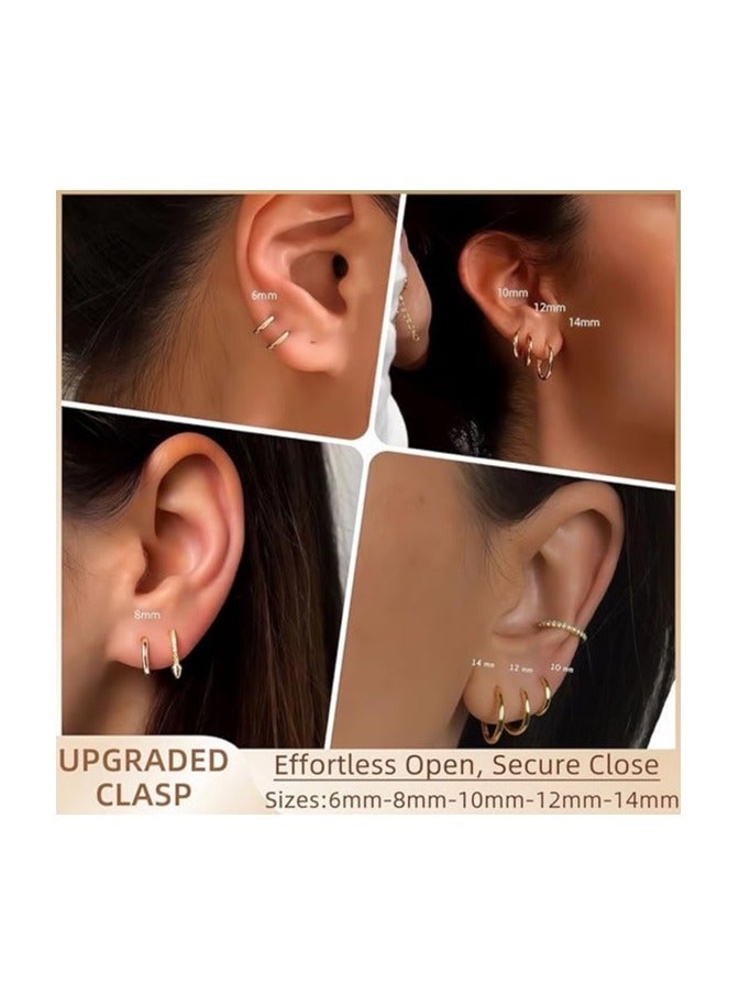 KHAJUL 5 Pairs Stainless Steel Small Hoop Earrings for Women, Gold Plated Minimalist Huggie Hoops Hypoallergenic Nickel-Free Everyday Jewelry Non-Tarnish (One Size) - Image 5