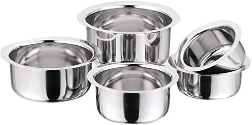 Liolis Stainless Steel 5 Pcs Tope Set Multipurpose Patila for Milk Boiling Patila Set for Home with Capacity 700ml 1300ml 1700ml 2200 2700ml Pack of 5 - Image 1