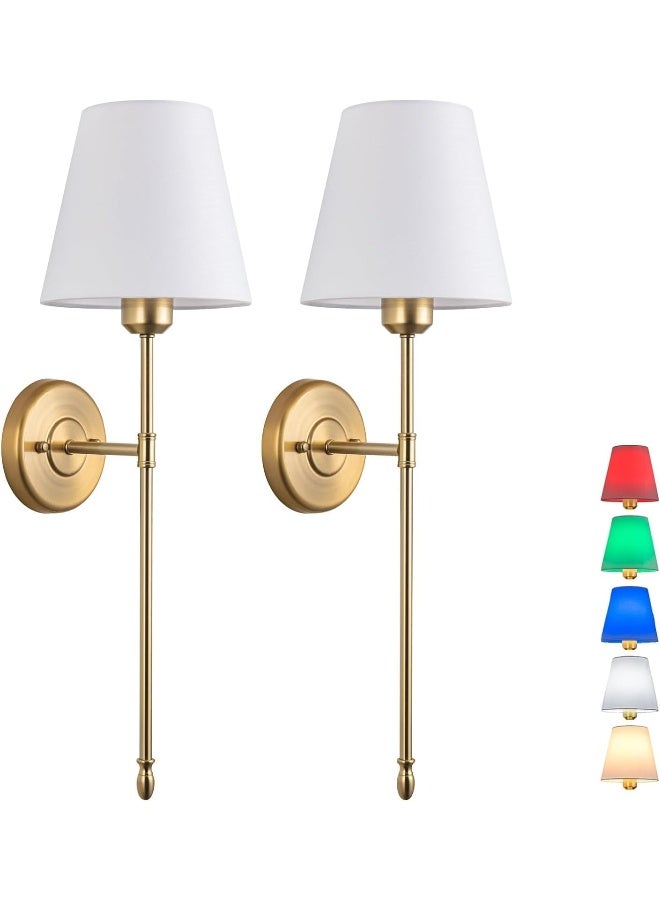 Battery Operated Wall Lamp Set Of 2 Wireless Wall Sconces Wall Light Fixtures With Remote Charging Bulbs Fabric Lampshade For Living Room Tv Wall Bedroom - Image 2