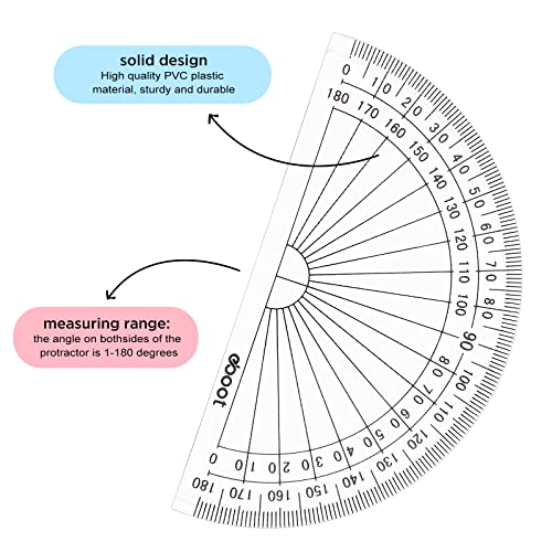 Zonon 3 Pcs 4 Inch Clear Plastic Protractor Bulk Math Protractors Set 180 Degrees Geometry Drafting Tools for Classroom Industry Office Back to School Supplies - Image 4