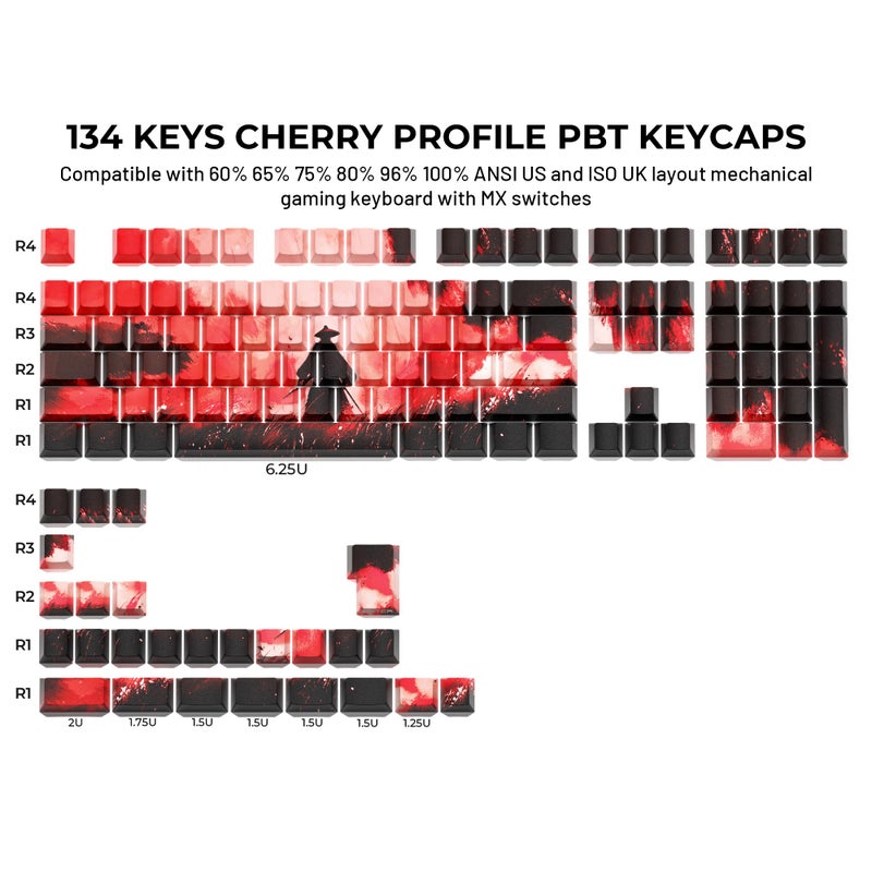GMKWTL XVX Swordsman Double Shot PBT Keycaps,Side Printed Shine Through Red Keycap Set,Cherry Profile Dye Sublimation Keyboard Keycaps Suitable for Cherry Gateron MX Switches Mechanical Keyboard - Image 5