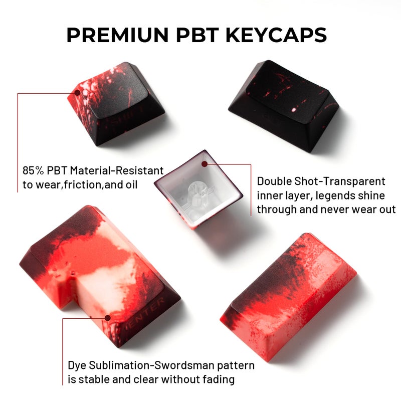 GMKWTL XVX Swordsman Double Shot PBT Keycaps,Side Printed Shine Through Red Keycap Set,Cherry Profile Dye Sublimation Keyboard Keycaps Suitable for Cherry Gateron MX Switches Mechanical Keyboard - Image 4