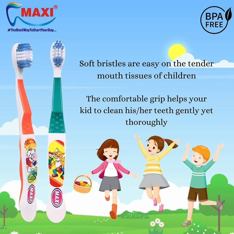MAXI Dolls Kids Soft Toothbrush for 2+ Years, Multicolor (Pack of 6) - Image 2
