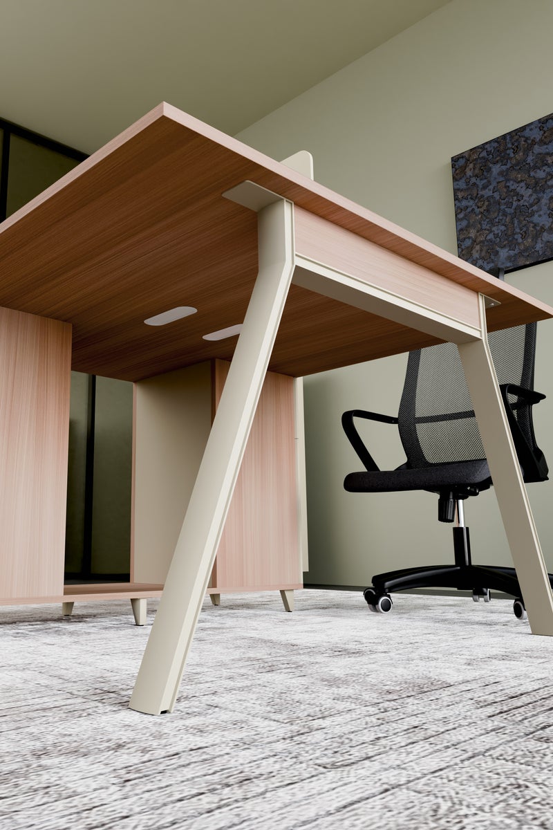 NEO FRONT FURNITURE 2-Seater Face-to-Face Workstation with Drawer Lockers & USB Charging Hub – 1200×1200×1050mm Executive Office Table, Beige & Brown MDF with Metal Legs (XS-Y-Z1212)  - Image 3