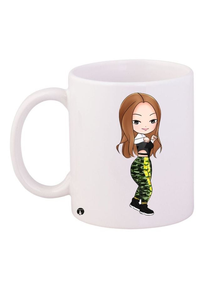RYN Cartoon Girl Printed Coffee Mug White/Beige/Brown 11ounce