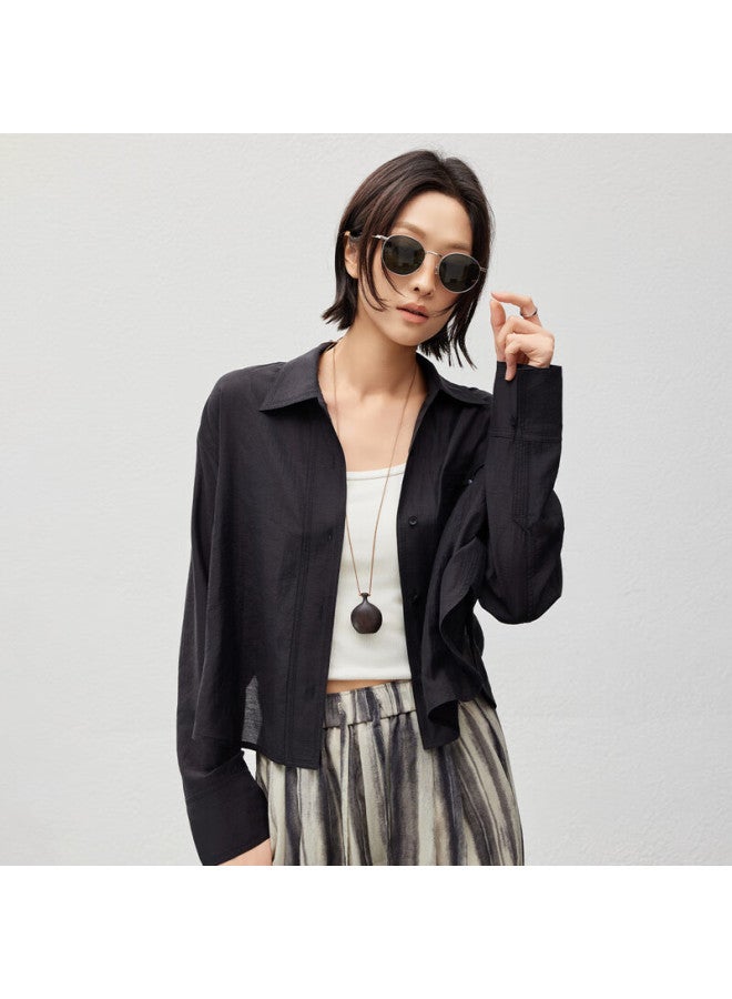 Meiyang Light Mist Shirt, Subtle Beauty, Tencel And Acetate Blend Loose Long-sleeve Shirt, Black, Size S - Image 2