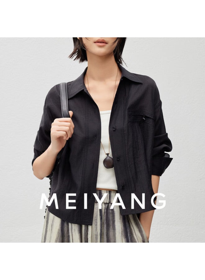 Meiyang Light Mist Shirt, Subtle Beauty, Tencel And Acetate Blend Loose Long-sleeve Shirt, Black, Size S - Image 1