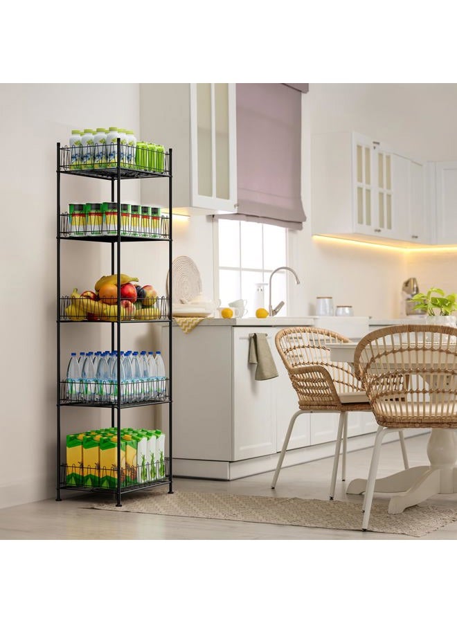 ETELI 5 Tier Water Bottle Storage Rack Freestanding Metal Water Bottle Holder Shelf Organizer Drink Beverage Can Rack Bottled Water Stand for Floor Pantry Kitchen Food Storage, Black - Image 2