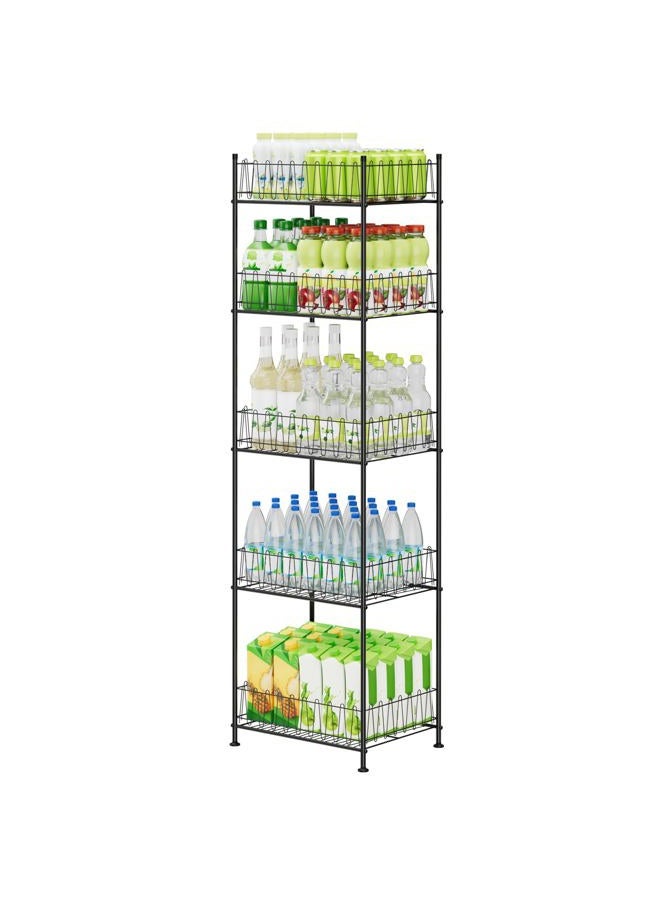 ETELI 5 Tier Water Bottle Storage Rack Freestanding Metal Water Bottle Holder Shelf Organizer Drink Beverage Can Rack Bottled Water Stand for Floor Pantry Kitchen Food Storage, Black - Image 1