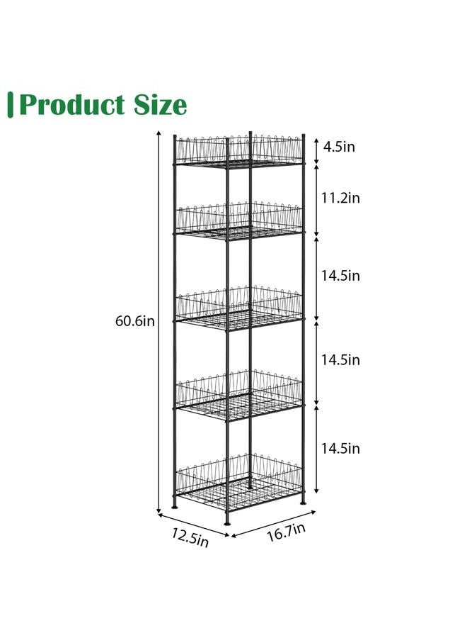 ETELI 5 Tier Water Bottle Storage Rack Freestanding Metal Water Bottle Holder Shelf Organizer Drink Beverage Can Rack Bottled Water Stand for Floor Pantry Kitchen Food Storage, Black - Image 4