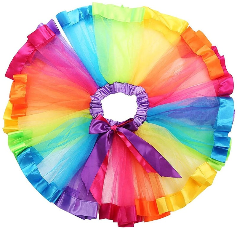 JOINSI Girls Kids Rainbow T-Shirt and Colorful Ballet Tutu Skirt & Hair Bows with Beaded Bracelet Set - Image 2