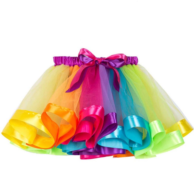 JOINSI Girls Kids Rainbow T-Shirt and Colorful Ballet Tutu Skirt & Hair Bows with Beaded Bracelet Set - Image 3