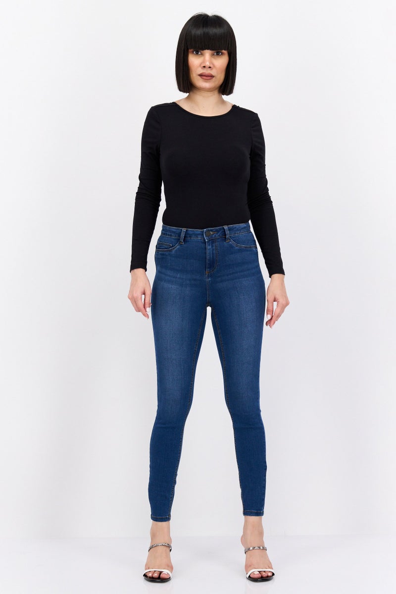 NOISY MAY جينز نسائي ضيق بخصر متوسط قابل للتمدد، أزرق - Image 4