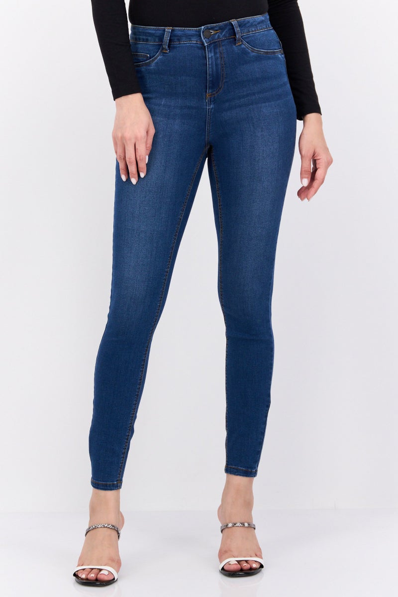 NOISY MAY جينز نسائي ضيق بخصر متوسط قابل للتمدد، أزرق - Image 1