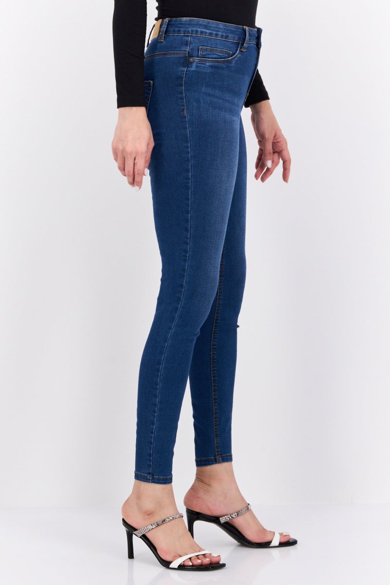 NOISY MAY جينز نسائي ضيق بخصر متوسط قابل للتمدد، أزرق - Image 2