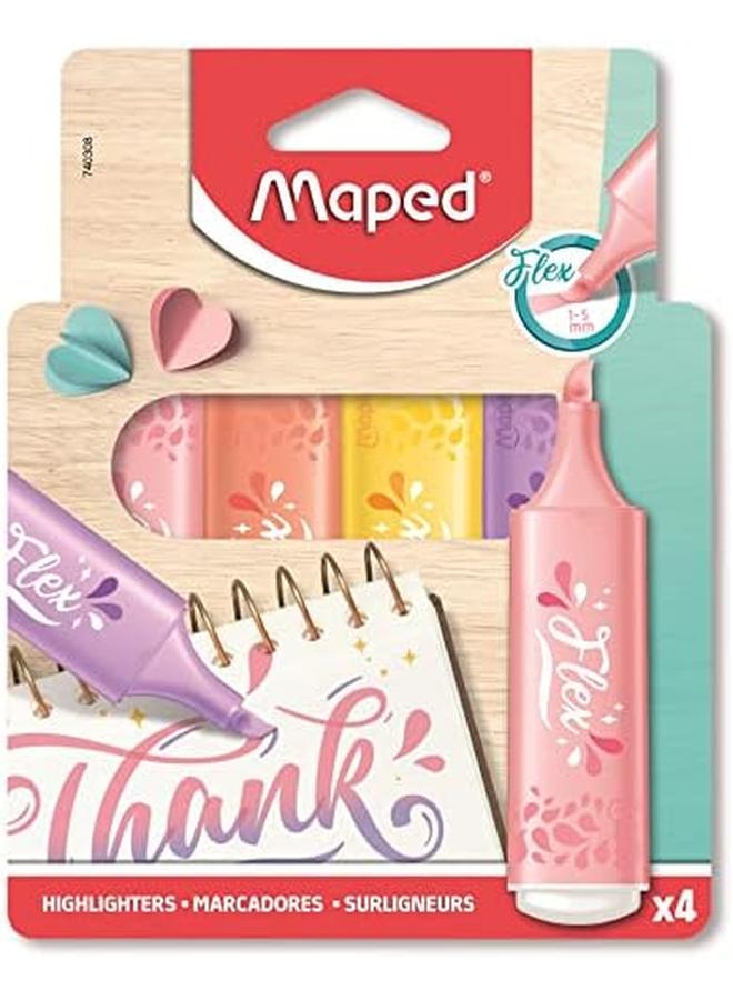 Maped 4 Pastel Flex Highlighters Bevelled And Flexible Tip Long Lasting Highlighters For School Lettering Bullet Journal And Professional Use 4 Random Pastel Colours - Image 2