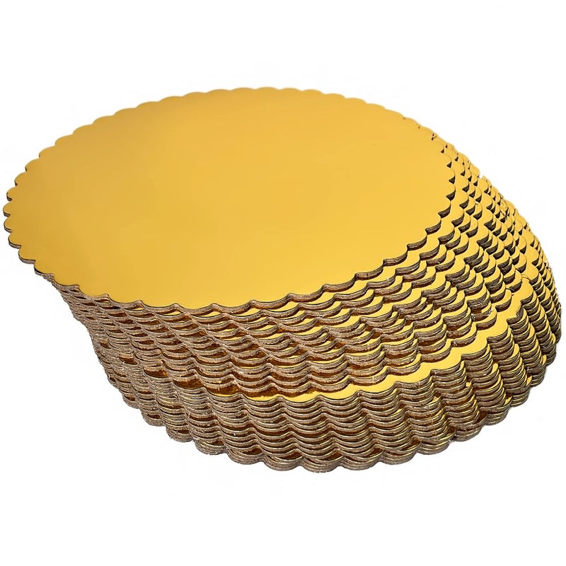 CHERRY 25-Pack 8 inch Sturdy Round Cake Boards,Small Gold Cake Circles Plate Cardboard Scalloped Base,Pack of 25 - Image 1