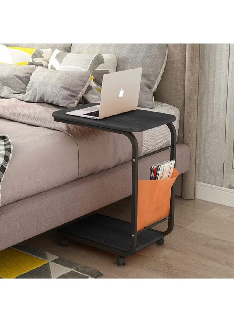 MIXDE Modern Style C Shaped Narrow Laptop End Table with Wheels Snack and Side Pocket for Living Room Bedroom Sofa Bed  - Image 2