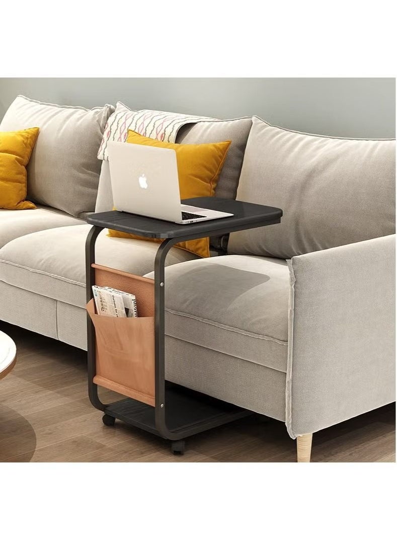 MIXDE Modern Style C Shaped Narrow Laptop End Table with Wheels Snack and Side Pocket for Living Room Bedroom Sofa Bed  - Image 1