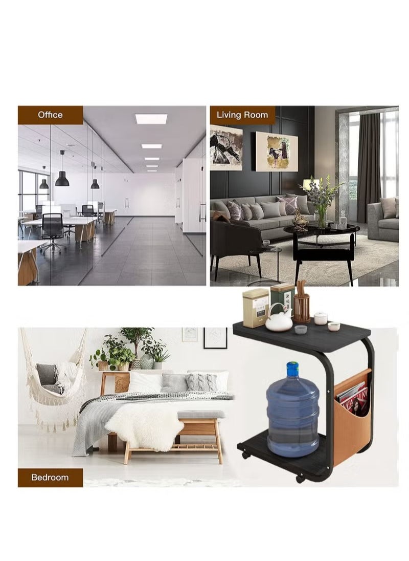 MIXDE Modern Style C Shaped Narrow Laptop End Table with Wheels Snack and Side Pocket for Living Room Bedroom Sofa Bed  - Image 3