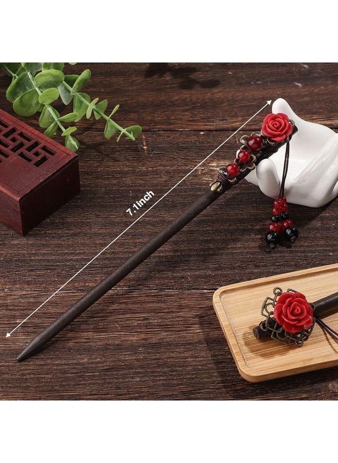WILLBOND 2 Pieces Japanese Chinese Hair Chopsticks for Women Retro Wooden Hairpin Flower Hair Chopsticks Handmade Wooden Hair Stick Classic Hair Chopstick Hair Pins for Long Hair  - Image 2