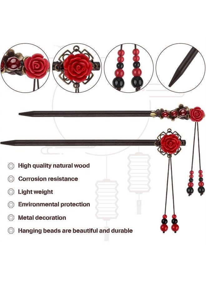 WILLBOND 2 Pieces Japanese Chinese Hair Chopsticks for Women Retro Wooden Hairpin Flower Hair Chopsticks Handmade Wooden Hair Stick Classic Hair Chopstick Hair Pins for Long Hair  - Image 3