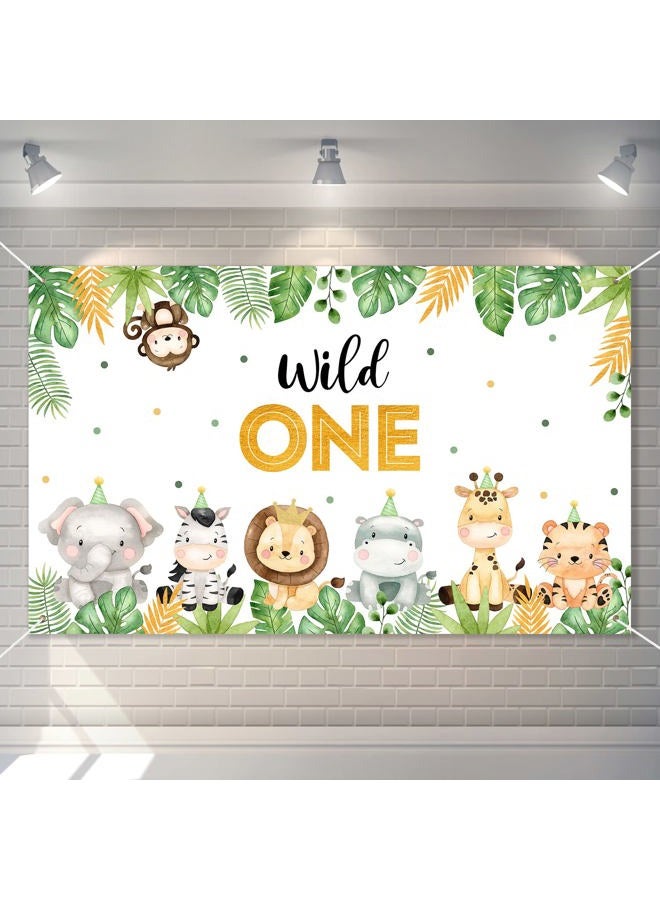 Heboland Wild One Backdrop Banner Birthday Decorations for Boys,Large Size 3 x 5Ft Jungle Safari Cute Animals 1st First Party Supplies Green - Image 1