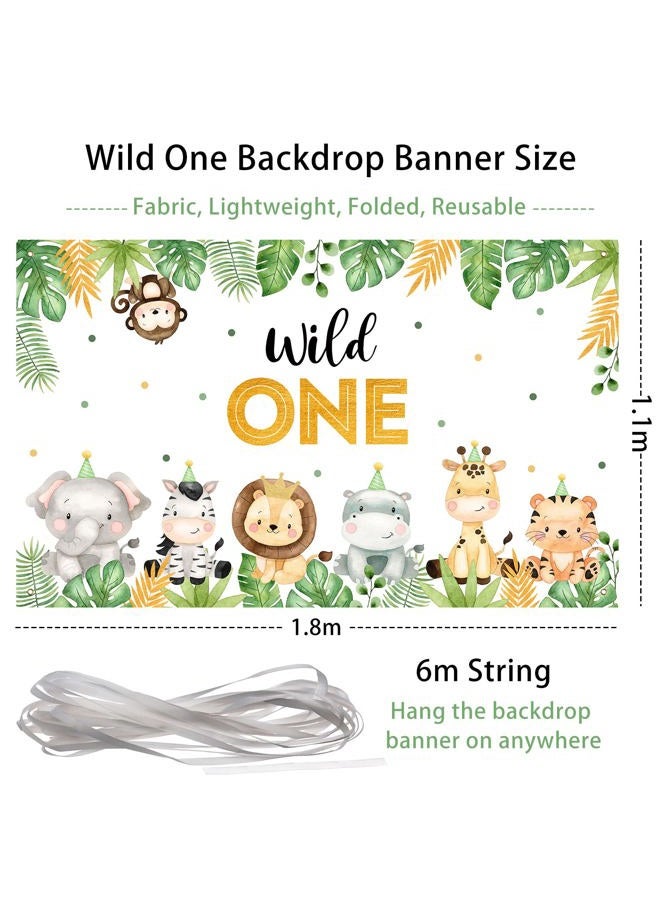 Heboland Wild One Backdrop Banner Birthday Decorations for Boys,Large Size 3 x 5Ft Jungle Safari Cute Animals 1st First Party Supplies Green - Image 2