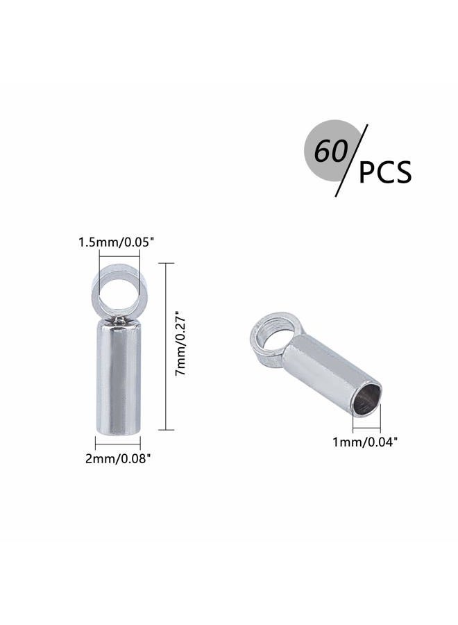 UNICRAFTALE About 60pcs Tube End Caps Stainless Steel Cord Ends 1mm Inner Diameter Smooth End Caps Terminators Cord Finding for Leather Cord Bracelets Jewelry Making, Stainless Steel Color - Image 2