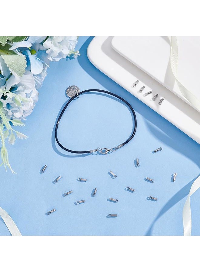 UNICRAFTALE About 60pcs Tube End Caps Stainless Steel Cord Ends 1mm Inner Diameter Smooth End Caps Terminators Cord Finding for Leather Cord Bracelets Jewelry Making, Stainless Steel Color - Image 4