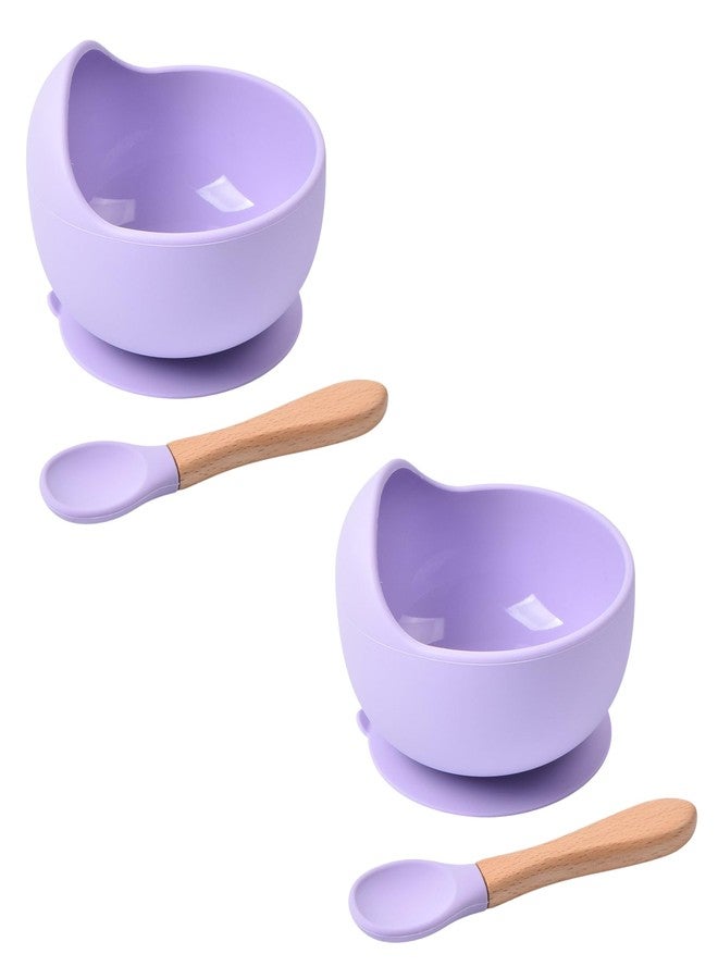aDai Silicone Baby Bowls with Spoon | Curved Walls for Self-Feeding | Strong Suction | Large Silicone for Toddlers, Babies, Kids | Prevent Food Dropping | Gifting - Lavender (Pack of 2) - Image 1