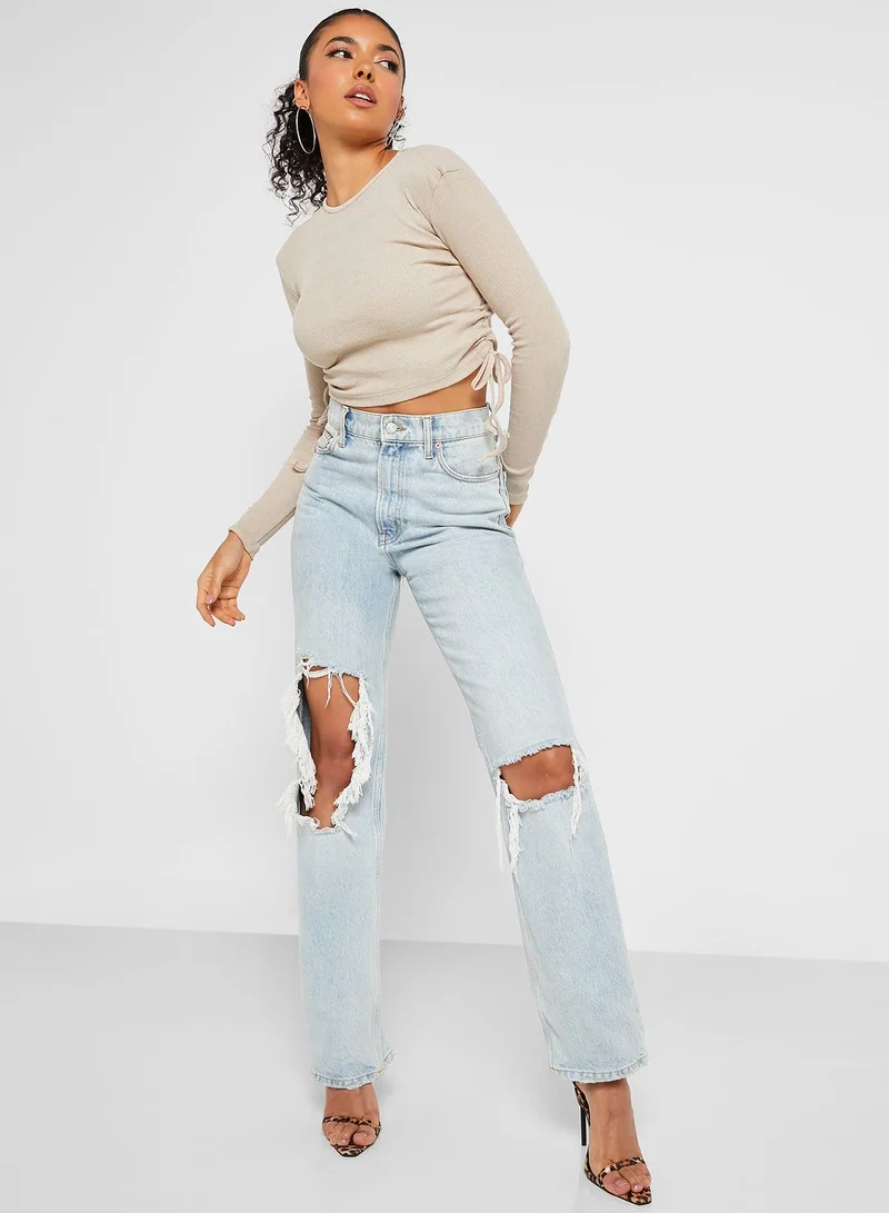boohoo Crew Neck Ribbed Crop Top