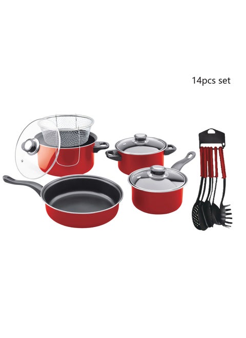 14-Piece Non Stick Cookware Set Red