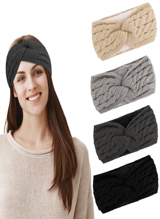 ACO-UINT 4 Pack Winter Headbands for Women Knitted Headbands for Women Knit HairBands, Fleece-Lined Winter Headwear for Warmth & Style, Ear Warmers Daily Wear & Outdoor Activities and Chrismas Gifts - Image 1