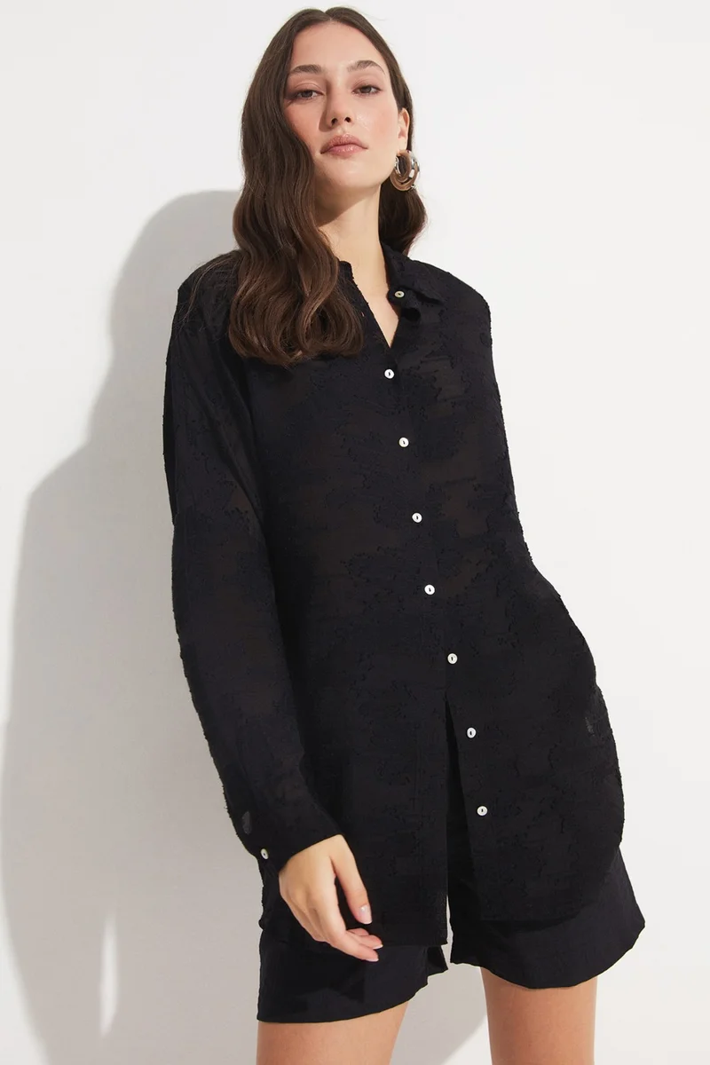 جون Women's Exclusive Oversize/loose Cut Viscose Blend Self-Patterned Shirt