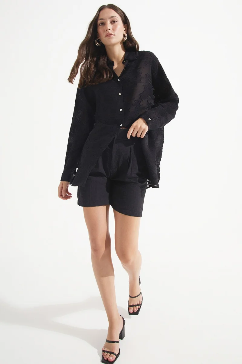 جون Women's Exclusive Oversize/loose Cut Viscose Blend Self-Patterned Shirt
