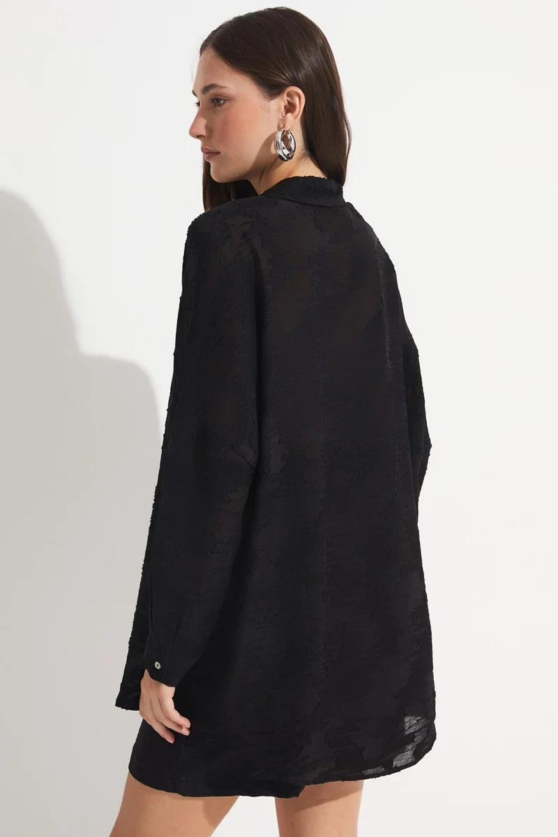 جون Women's Exclusive Oversize/loose Cut Viscose Blend Self-Patterned Shirt