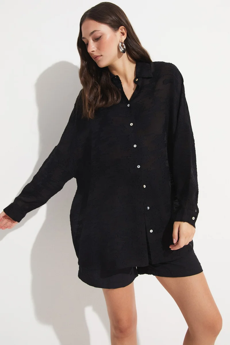 جون Women's Exclusive Oversize/loose Cut Viscose Blend Self-Patterned Shirt