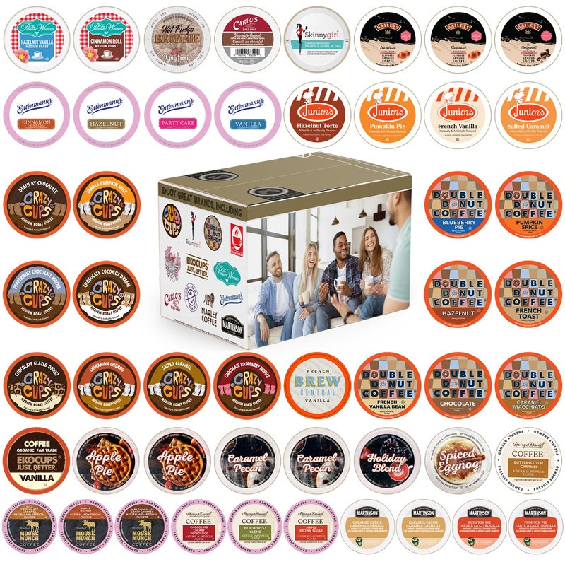 Perfect Samplers Flavored Coffee Variety Pack, Including Vanilla, Chocolate Coffee & More, Flavored Coffee Pods for Keurig K Cups Machines, 50 Count - Image 1