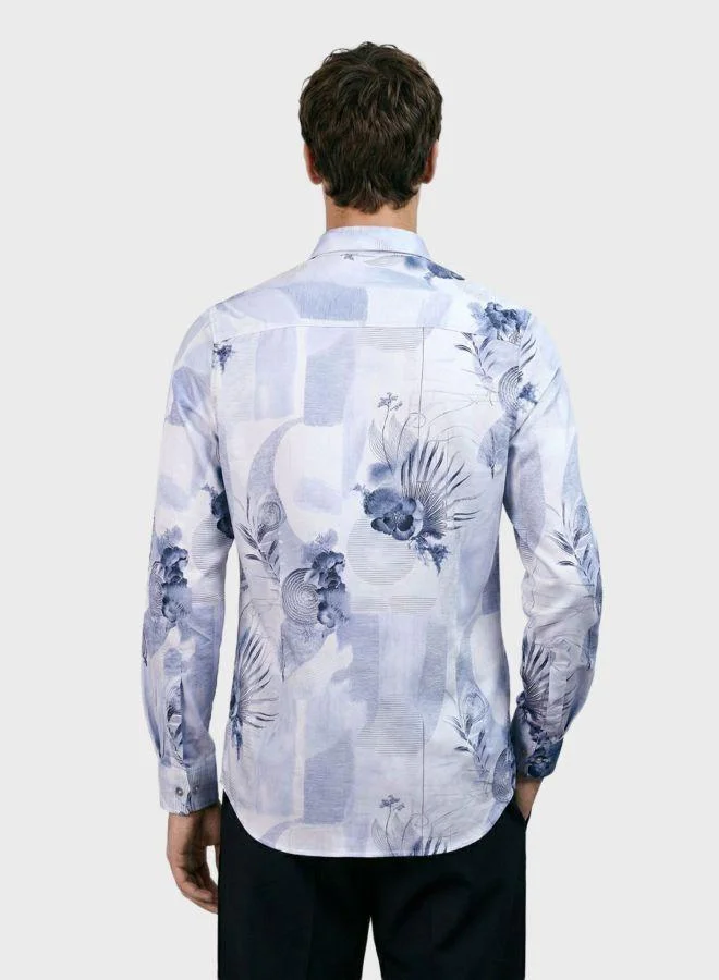 The Indian Garage Co Men Slim Fit Printed Round Neck Full Sleeves Shirt