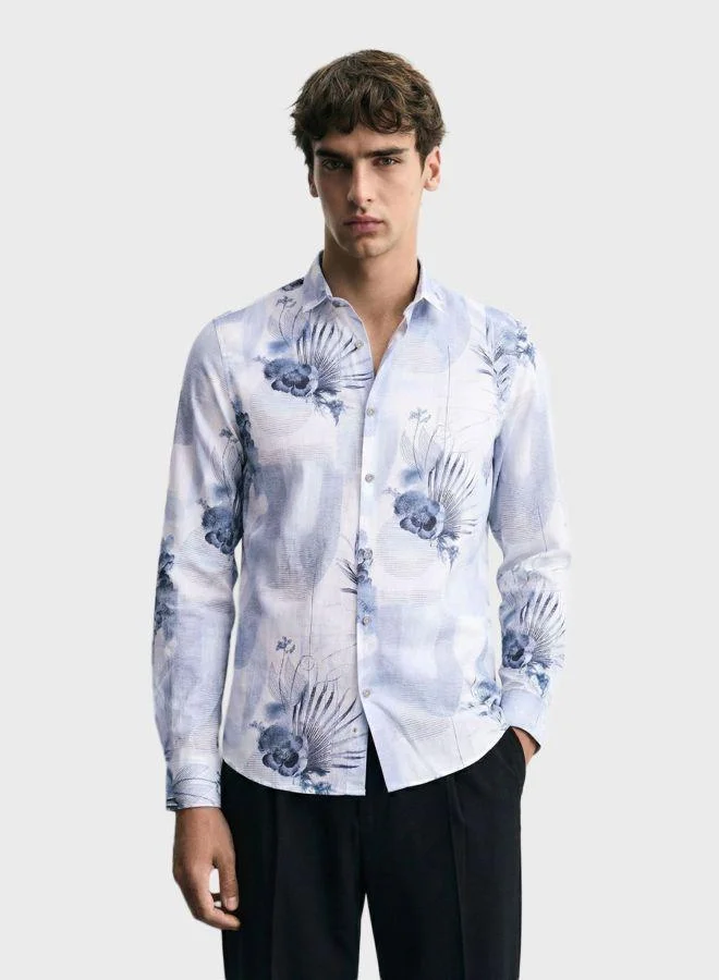 The Indian Garage Co Men Slim Fit Printed Round Neck Full Sleeves Shirt