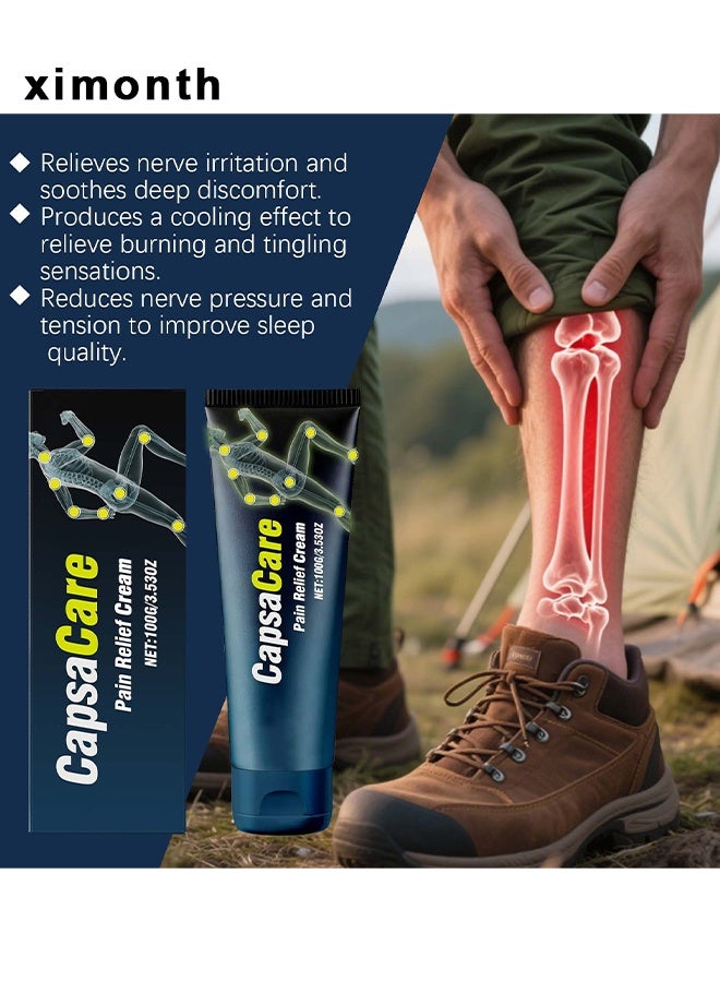 ximonth Capsacare Neuropathy Pain Relief Cream, Muscle & Joint Cream, Nerve Relief Cream With Capsaicin, Arnica, Menthol, And Glucosamine, Relieve Discomfort In Muscles And Joints, Suitable For Feet, Hands, Legs, And Waist 100G - Image 2