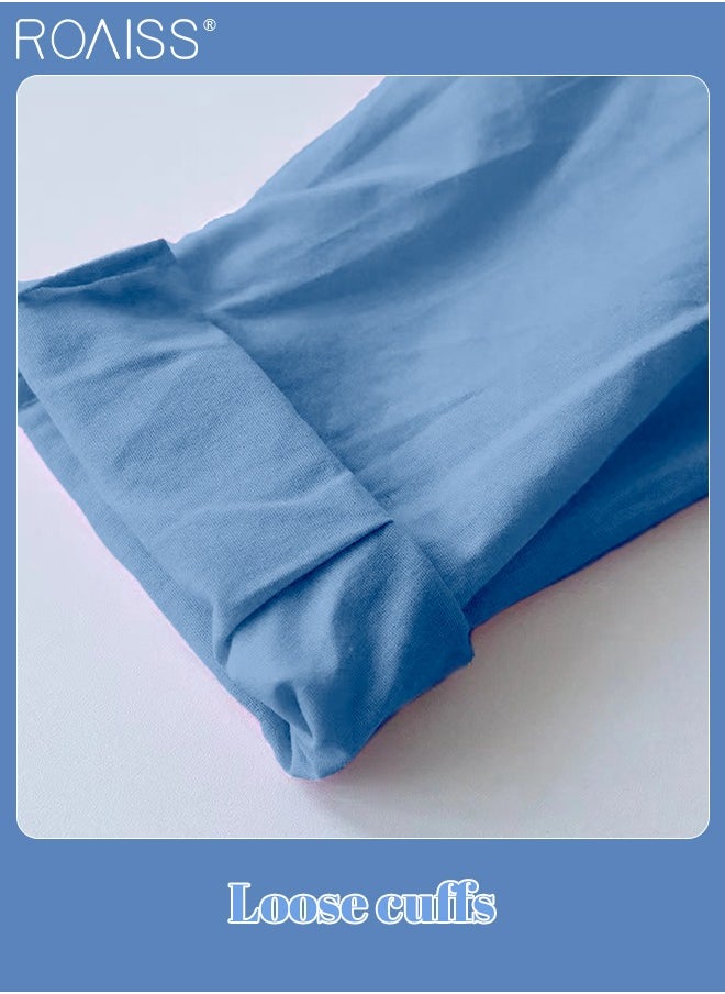 roaiss - Ladies 2 Piece Set New Trend Fashion Classic Solid Color Cotton Linen Shirt Suit Summer Spring Plus Size Clothes for Women Breathable and Cool Long-Sleeve Lapel Shirt Loose Pants - Image 1